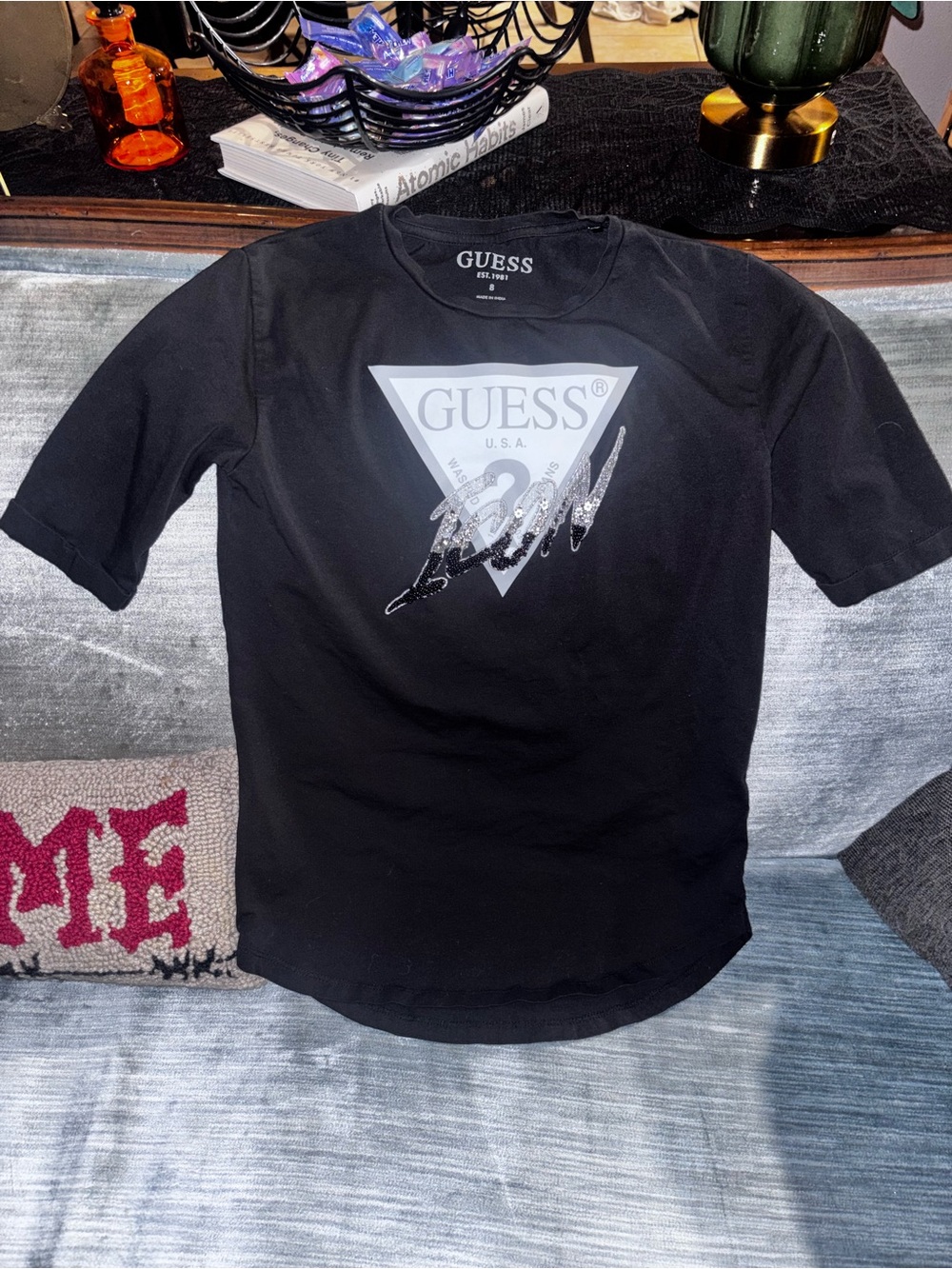 Guess Black Short Sleeve Icon Logo Tee - Kids size 8